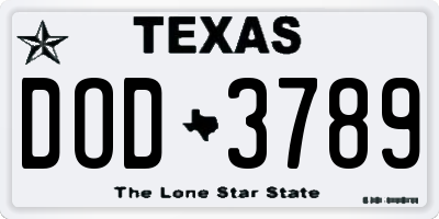 TX license plate DOD3789