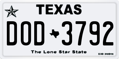 TX license plate DOD3792