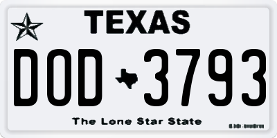 TX license plate DOD3793