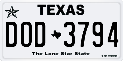 TX license plate DOD3794