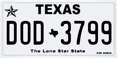 TX license plate DOD3799
