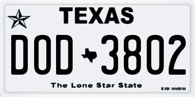 TX license plate DOD3802