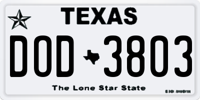 TX license plate DOD3803