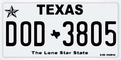 TX license plate DOD3805