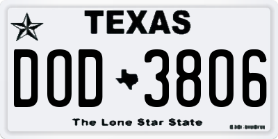 TX license plate DOD3806