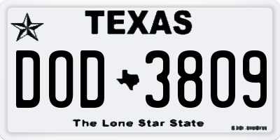 TX license plate DOD3809