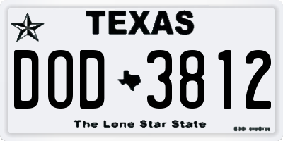 TX license plate DOD3812