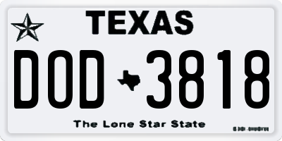 TX license plate DOD3818
