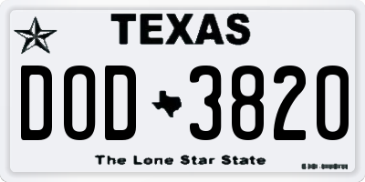 TX license plate DOD3820