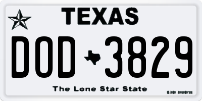 TX license plate DOD3829