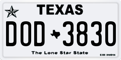 TX license plate DOD3830