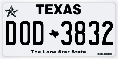 TX license plate DOD3832