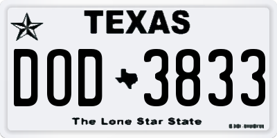 TX license plate DOD3833