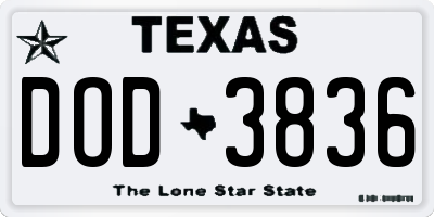 TX license plate DOD3836