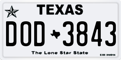 TX license plate DOD3843
