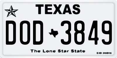 TX license plate DOD3849