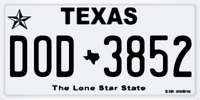 TX license plate DOD3852