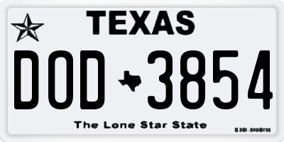 TX license plate DOD3854