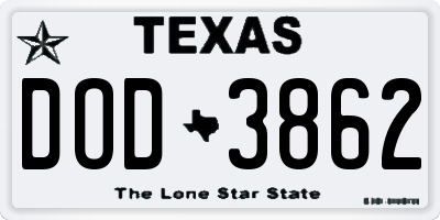TX license plate DOD3862