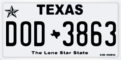 TX license plate DOD3863