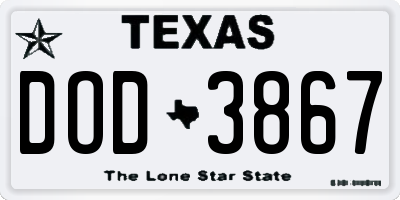 TX license plate DOD3867