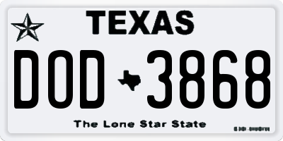 TX license plate DOD3868