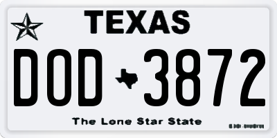 TX license plate DOD3872
