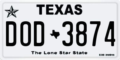 TX license plate DOD3874