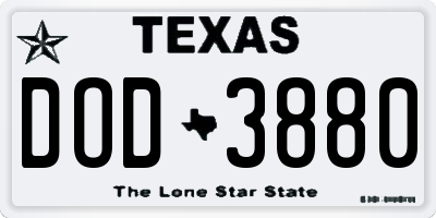 TX license plate DOD3880