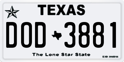 TX license plate DOD3881