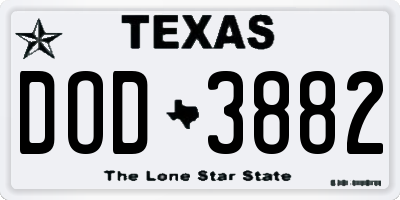 TX license plate DOD3882