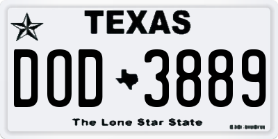 TX license plate DOD3889
