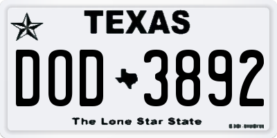 TX license plate DOD3892