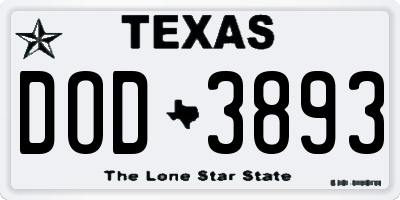 TX license plate DOD3893
