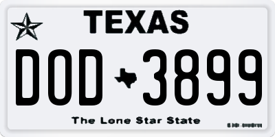 TX license plate DOD3899