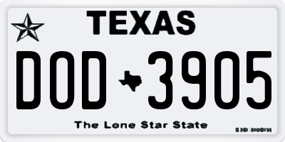 TX license plate DOD3905