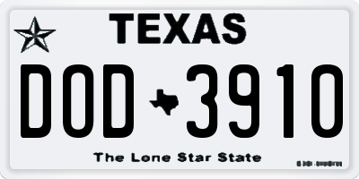 TX license plate DOD3910