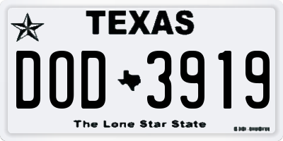 TX license plate DOD3919
