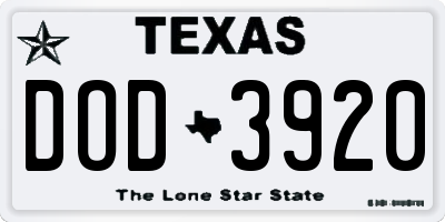 TX license plate DOD3920