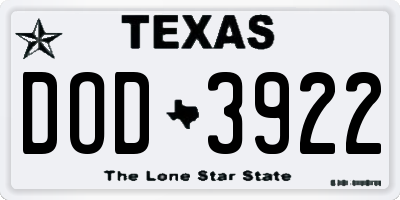 TX license plate DOD3922