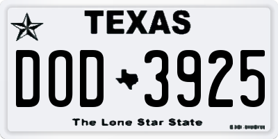 TX license plate DOD3925