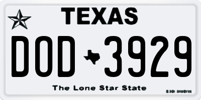 TX license plate DOD3929