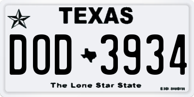 TX license plate DOD3934