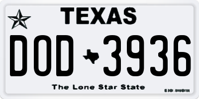 TX license plate DOD3936