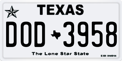 TX license plate DOD3958