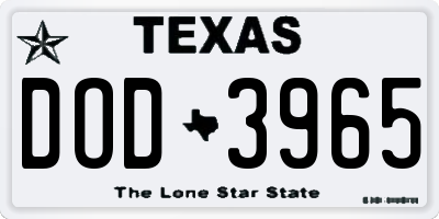 TX license plate DOD3965