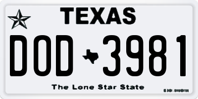 TX license plate DOD3981