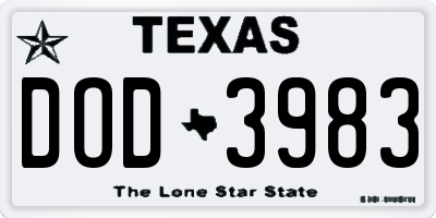 TX license plate DOD3983
