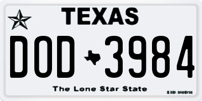 TX license plate DOD3984