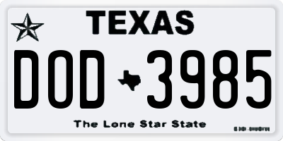 TX license plate DOD3985